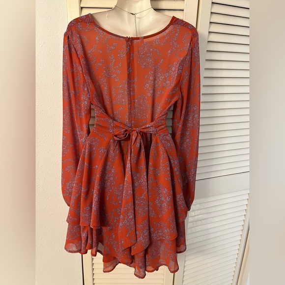 Floral Wrap Dress in Rust and Blue - Picture 5 of 6